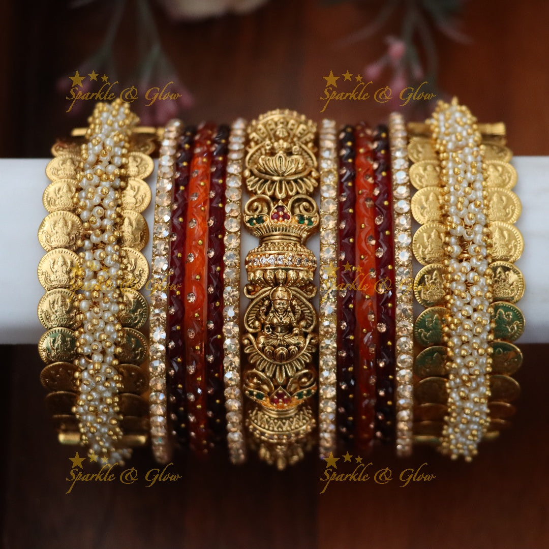 Royal Bridal Bangle Set with Pearl, Lakshmi & Stone Detailing- Price for one hand
