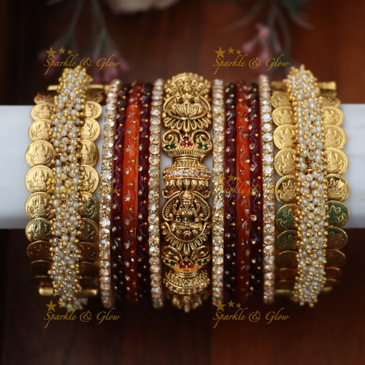Royal Bridal Bangle Set with Pearl, Lakshmi & Stone Detailing- Price for one hand