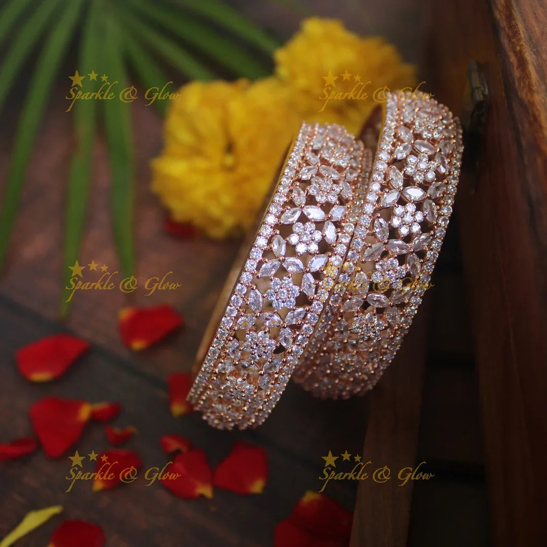 Rose Gold AD stone bangles - A Pair- - 2.8 - Sparkle and Glow