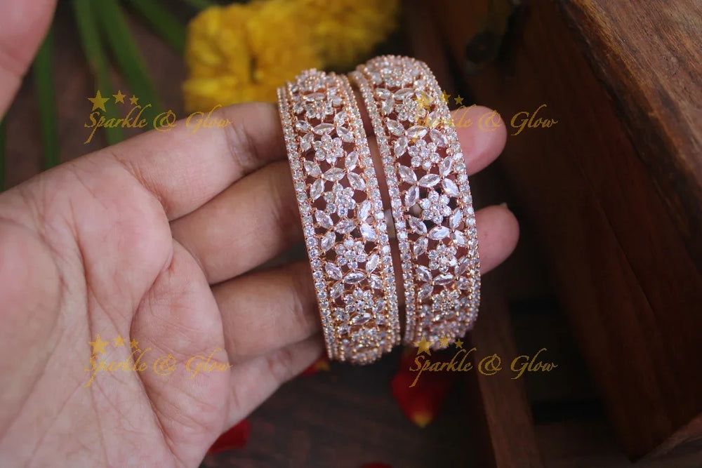 Rose Gold AD stone bangles - A Pair- - 2.8 - Sparkle and Glow