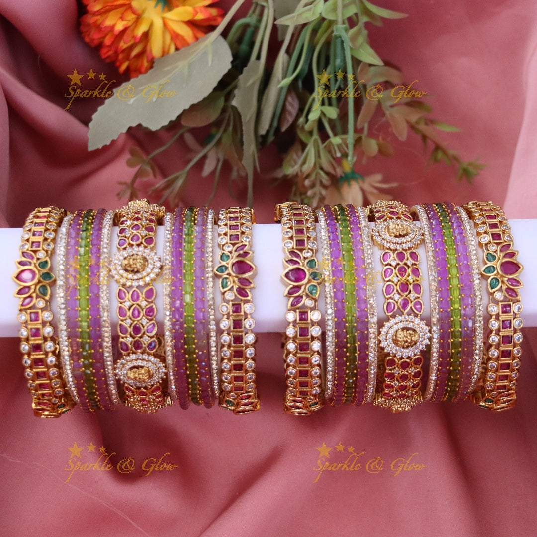 Elegant Lakshmi Bridal Bangle Set - Floral Design (for two hands)