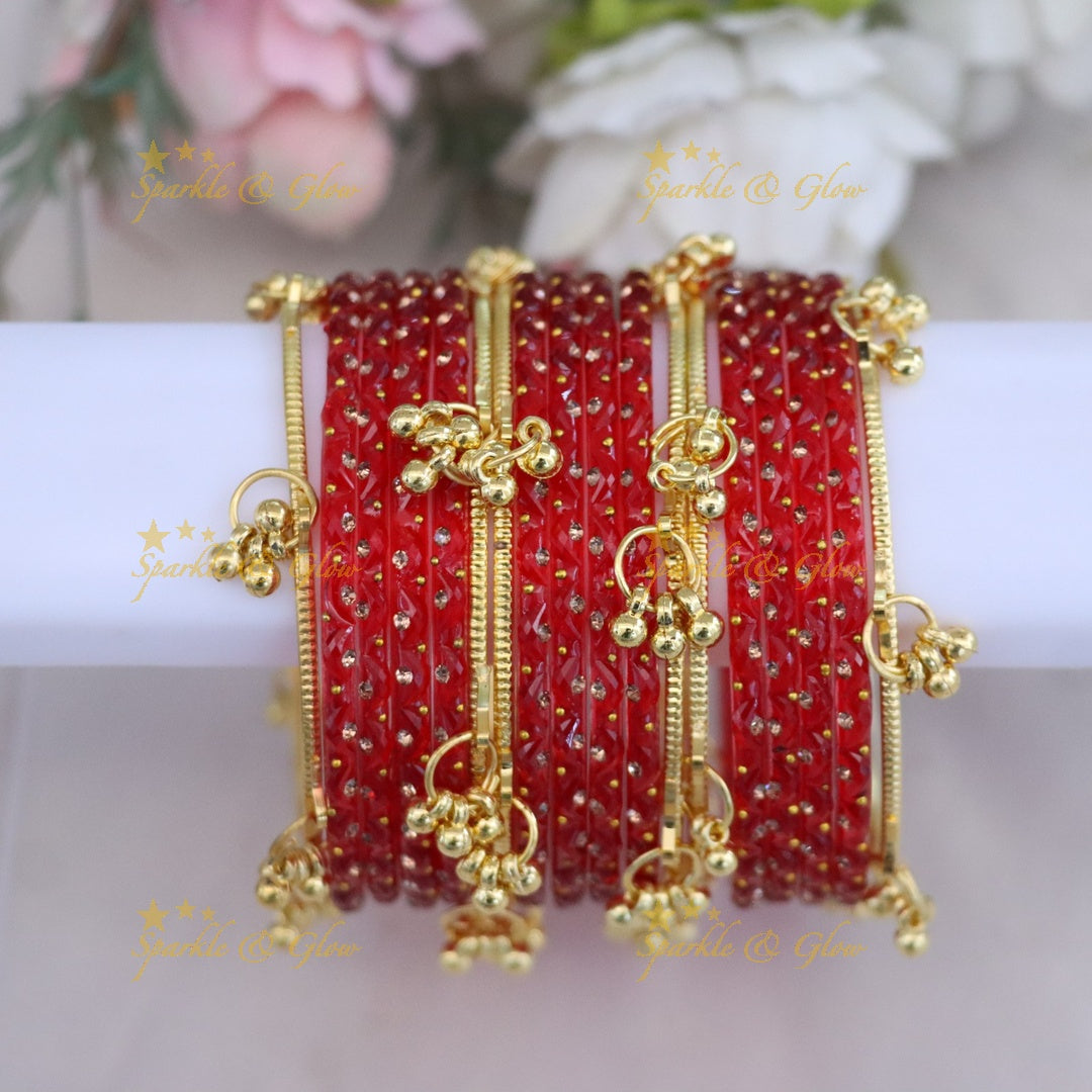 Stunning Crimson Bridal Bangle Set - Sparkle & Glow