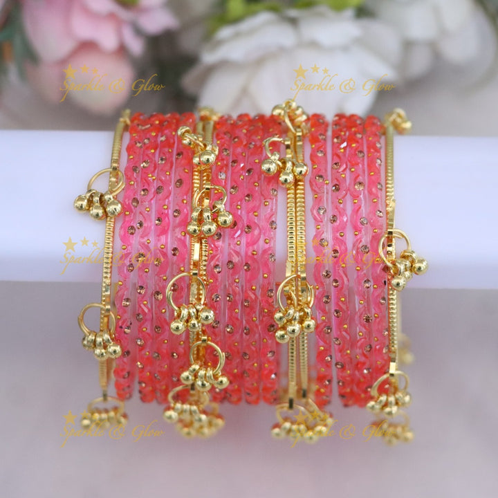 Stunning Crimson Bridal Bangle Set - Sparkle & Glow