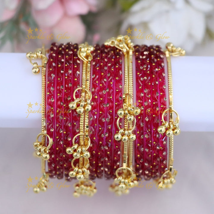 Stunning Crimson Bridal Bangle Set - Sparkle & Glow