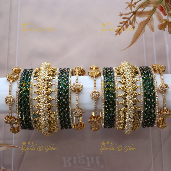 Green and Gold Bridal Bangles Set for Wedding Elegance