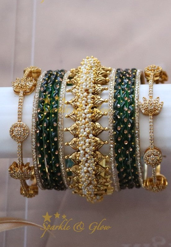 Green and Gold Bridal Bangles Set for Wedding Elegance
