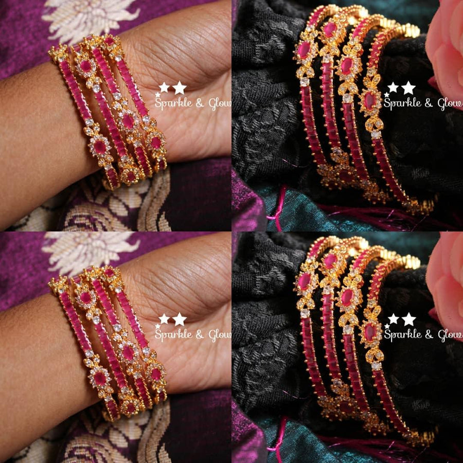 Ruby and white AD stones Gold polished bangles - 2.6 - Sparkle and Glow