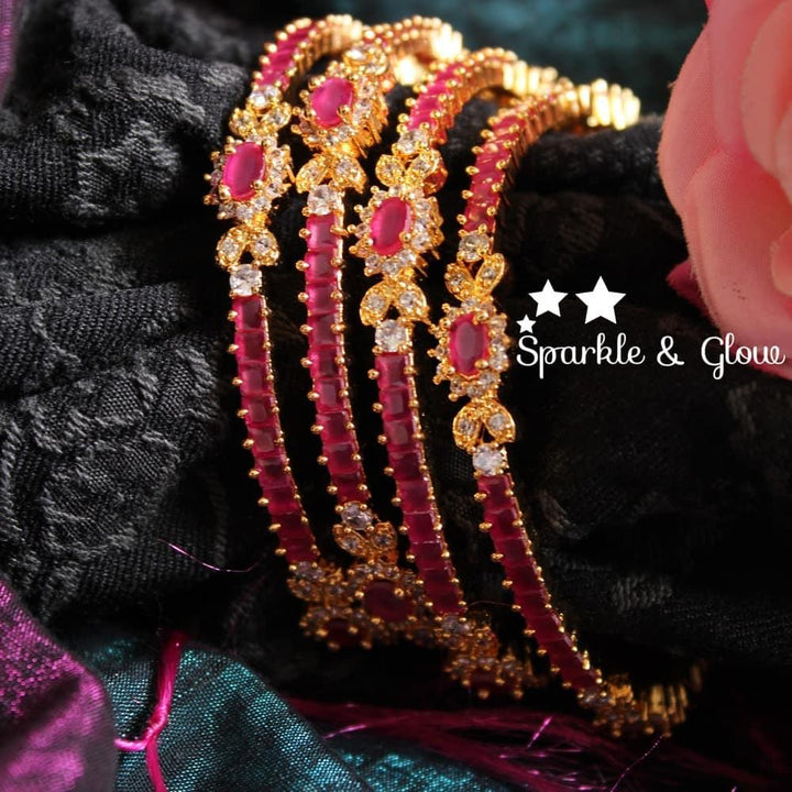Ruby and white AD stones Gold polished bangles - 2.6 - Sparkle and Glow