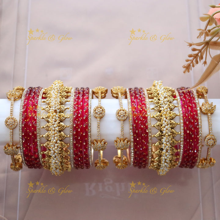 Green and Gold Bridal Bangles Set for Wedding Elegance