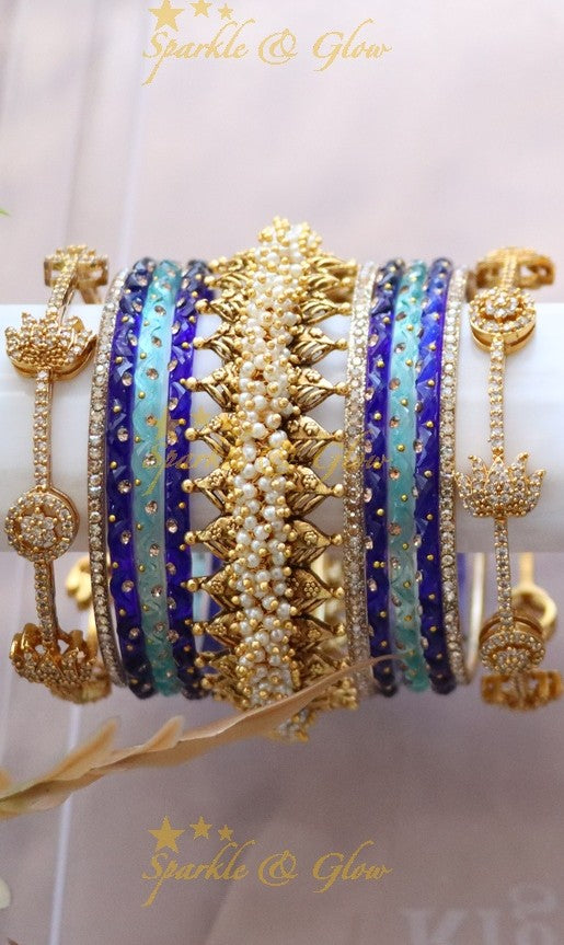 Green and Gold Bridal Bangles Set for Wedding Elegance