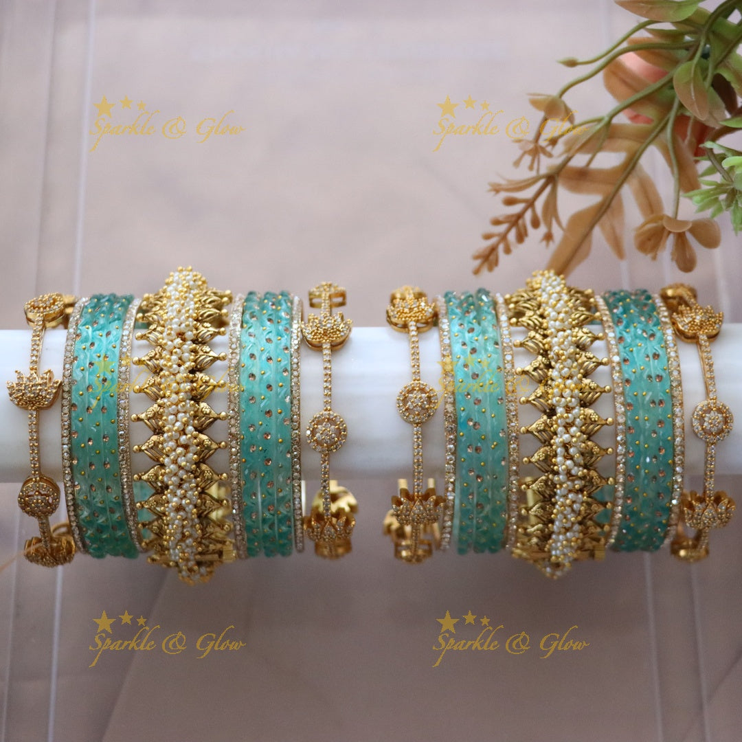 Green and Gold Bridal Bangles Set for Wedding Elegance