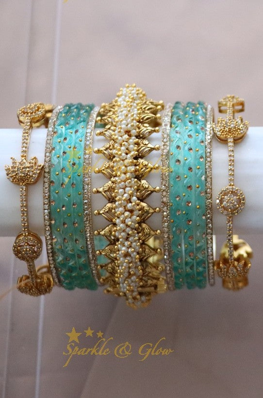 Green and Gold Bridal Bangles Set for Wedding Elegance