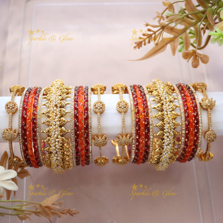 Green and Gold Bridal Bangles Set for Wedding Elegance