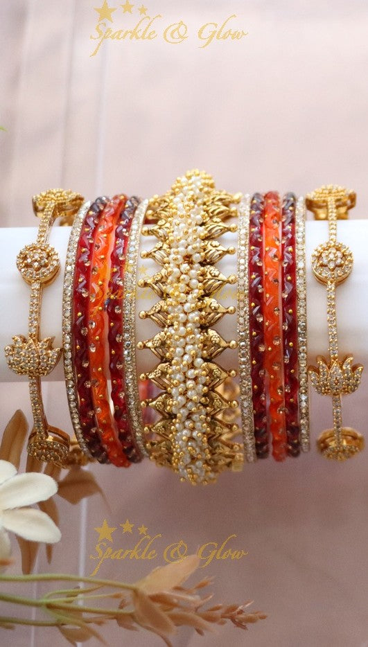 Green and Gold Bridal Bangles Set for Wedding Elegance