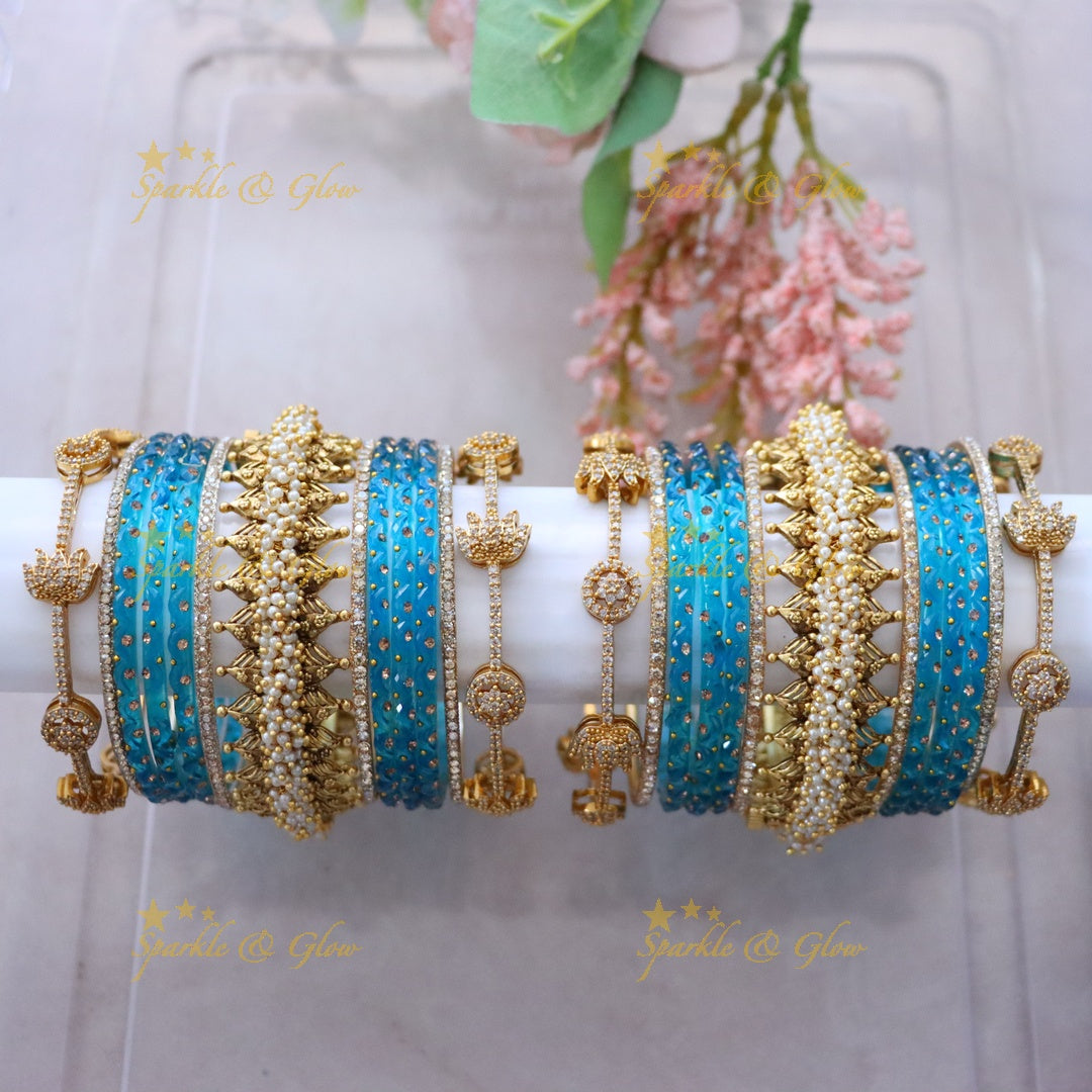 Green and Gold Bridal Bangles Set for Wedding Elegance