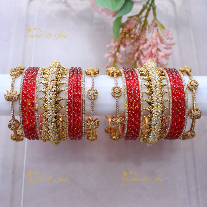 Green and Gold Bridal Bangles Set for Wedding Elegance