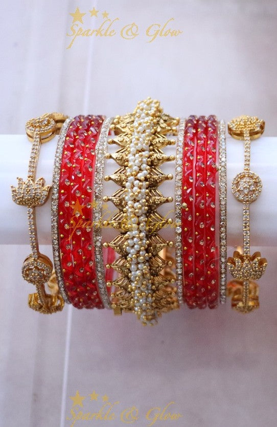 Green and Gold Bridal Bangles Set for Wedding Elegance