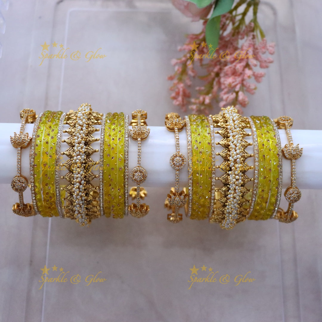 Green and Gold Bridal Bangles Set for Wedding Elegance