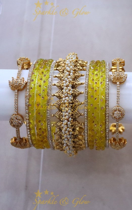 Green and Gold Bridal Bangles Set for Wedding Elegance