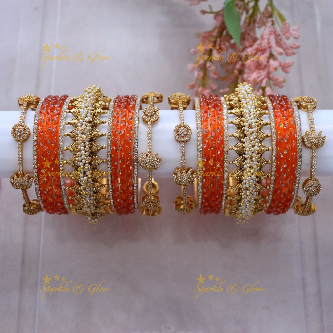 Green and Gold Bridal Bangles Set for Wedding Elegance