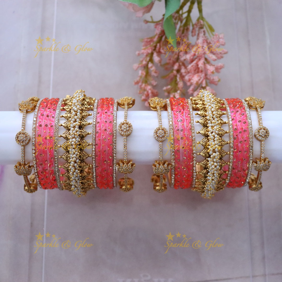Green and Gold Bridal Bangles Set for Wedding Elegance