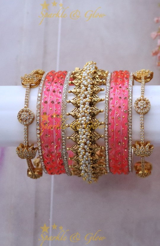Green and Gold Bridal Bangles Set for Wedding Elegance