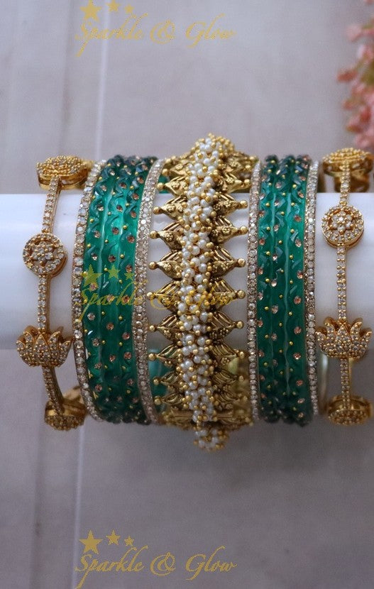 Green and Gold Bridal Bangles Set for Wedding Elegance