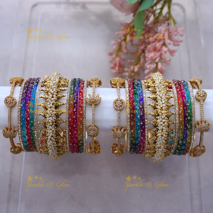Green and Gold Bridal Bangles Set for Wedding Elegance