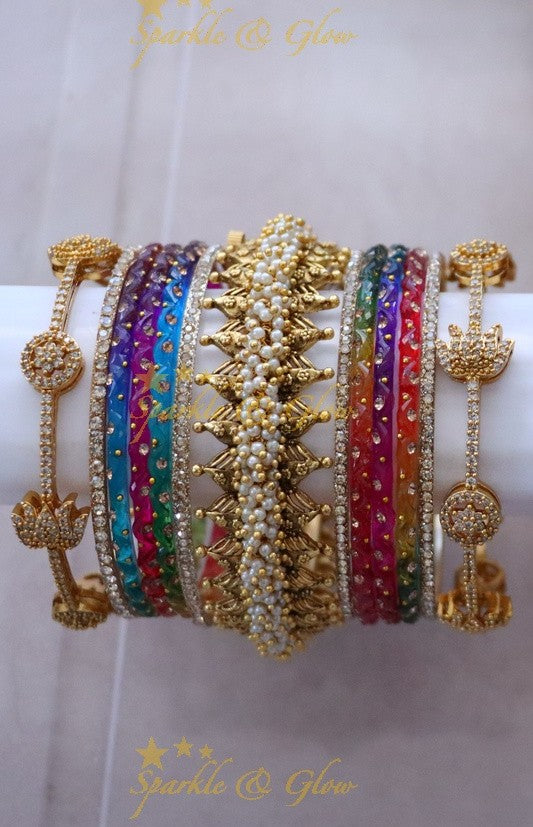 Green and Gold Bridal Bangles Set for Wedding Elegance