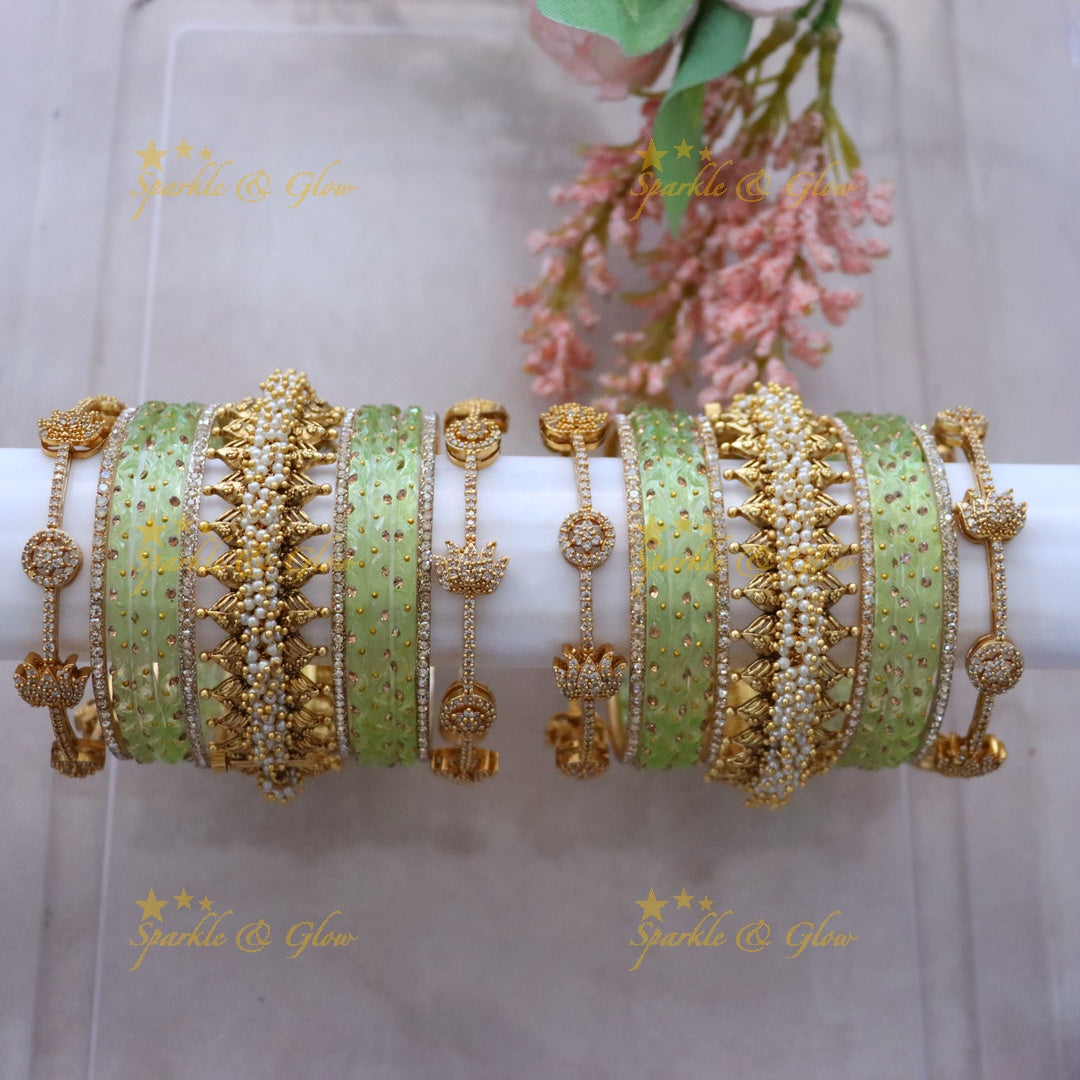 Green and Gold Bridal Bangles Set for Wedding Elegance