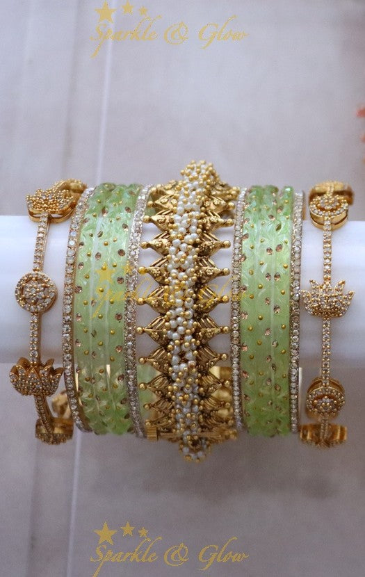 Green and Gold Bridal Bangles Set for Wedding Elegance