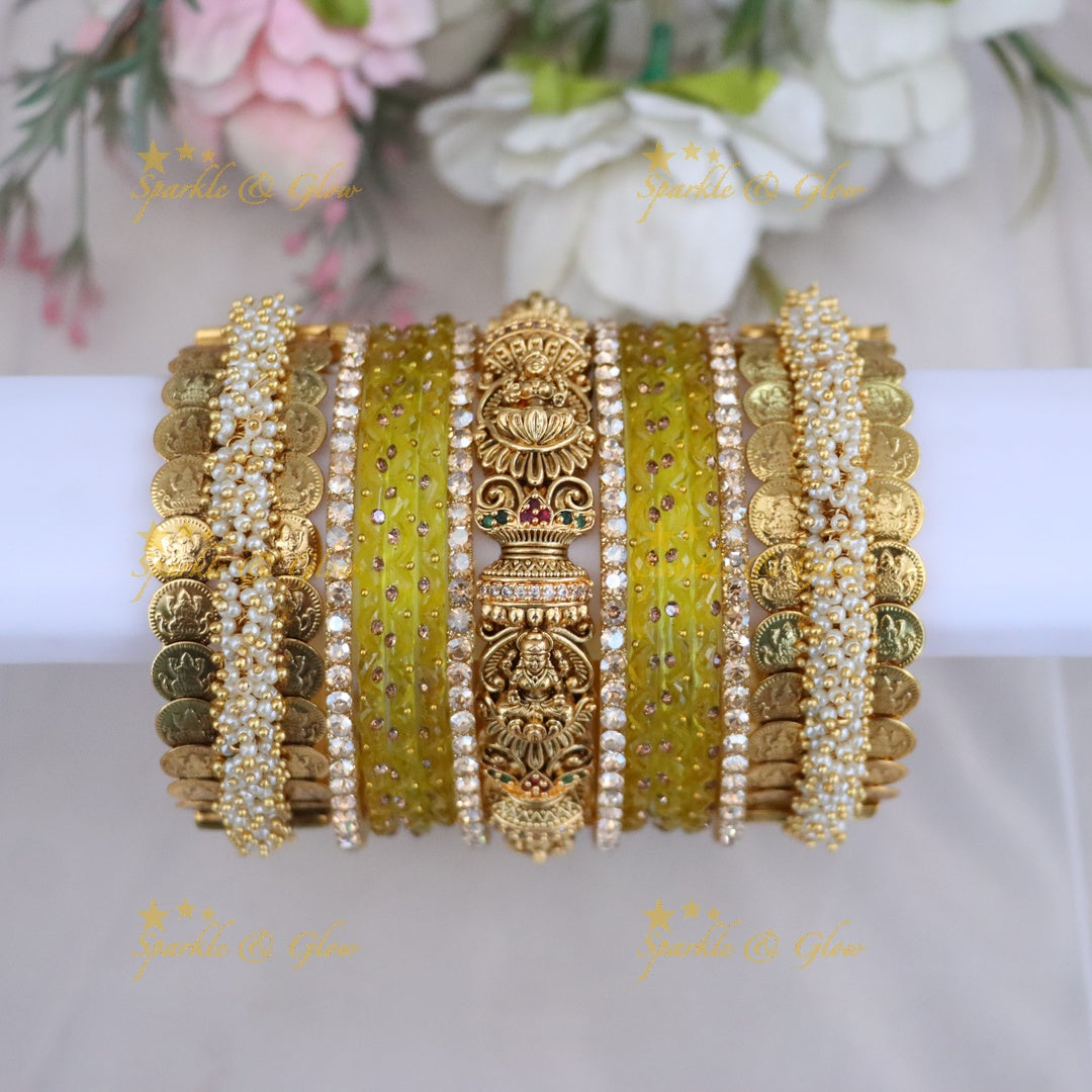 Royal Bridal Bangle Set with Pearl, Lakshmi & Stone Detailing- Price for one hand