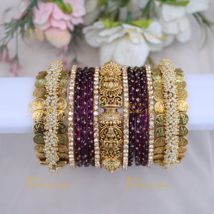 Royal Bridal Bangle Set with Pearl, Lakshmi & Stone Detailing- Price for one hand