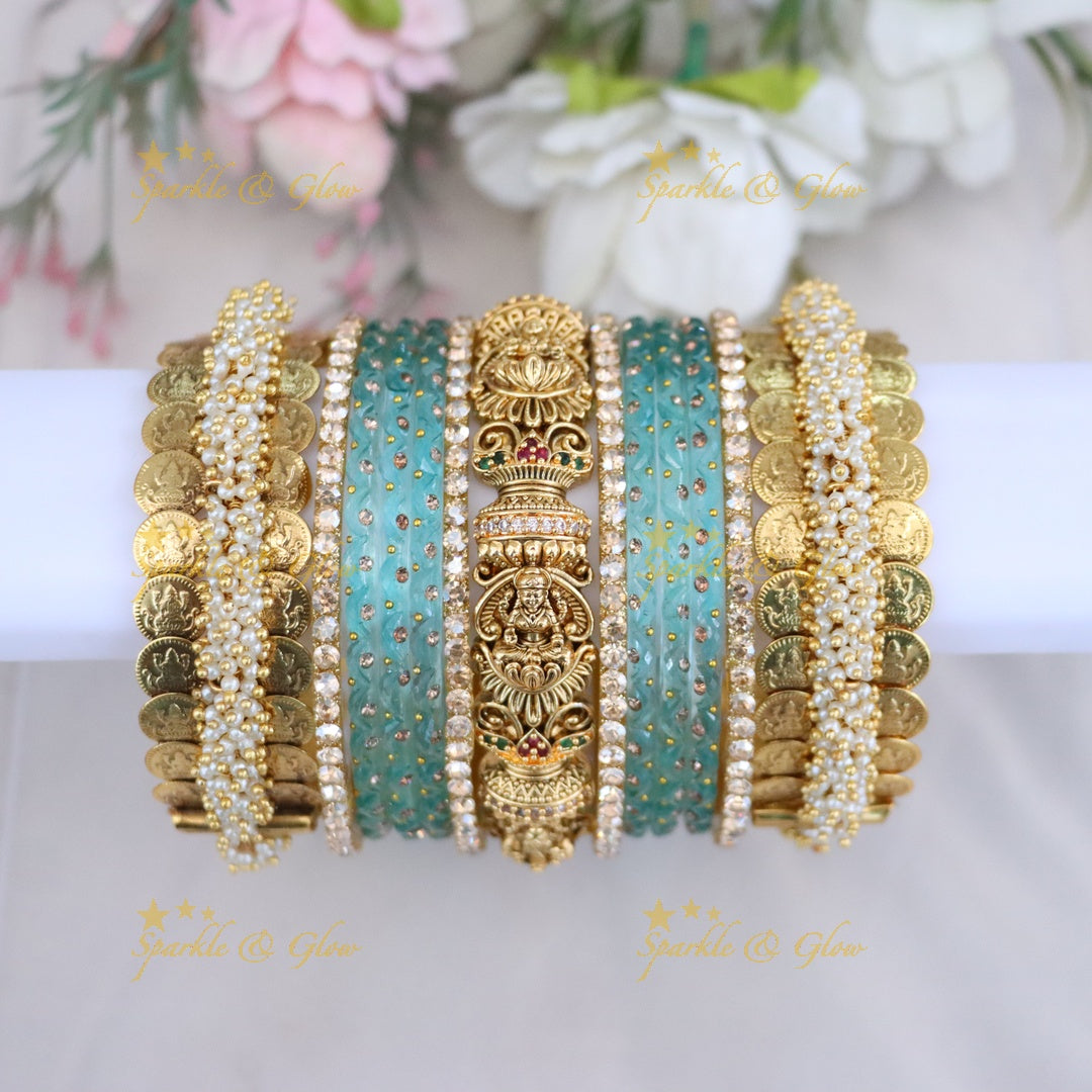 Royal Bridal Bangle Set with Pearl, Lakshmi & Stone Detailing- Price for one hand