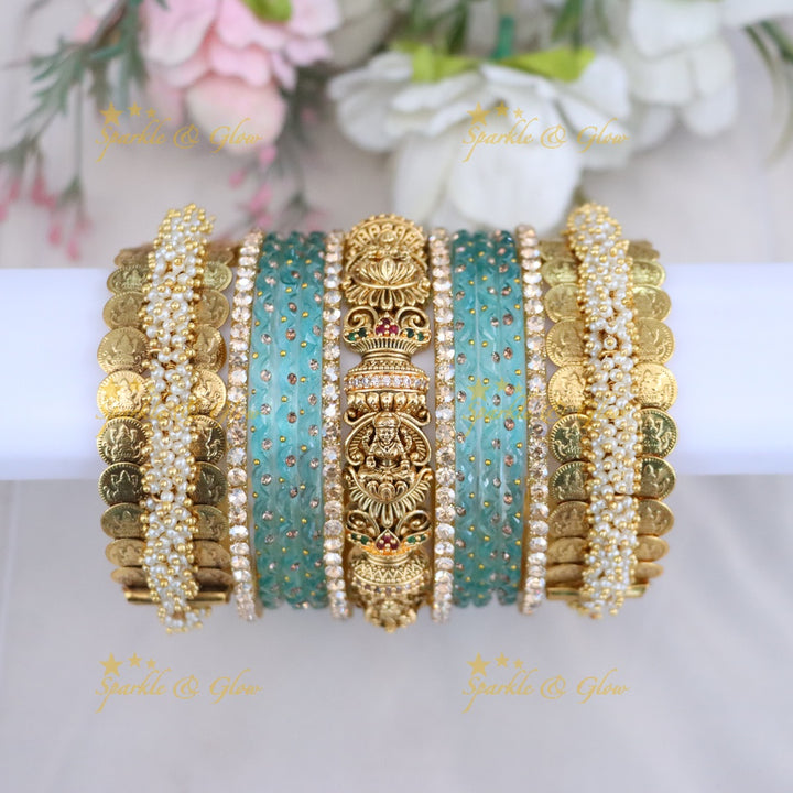 Royal Bridal Bangle Set with Pearl, Lakshmi & Stone Detailing- Price for one hand