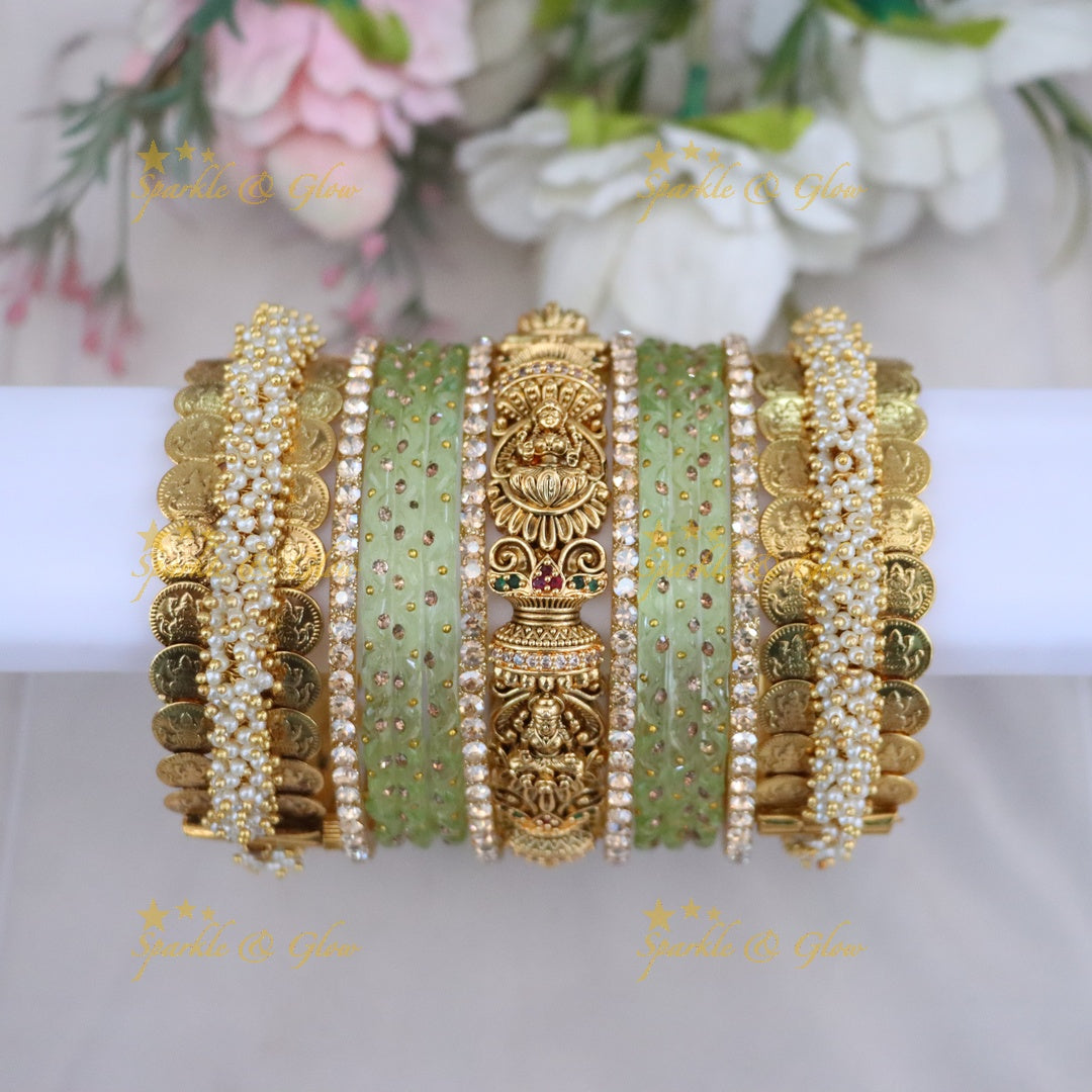 Royal Bridal Bangle Set with Pearl, Lakshmi & Stone Detailing- Price for one hand