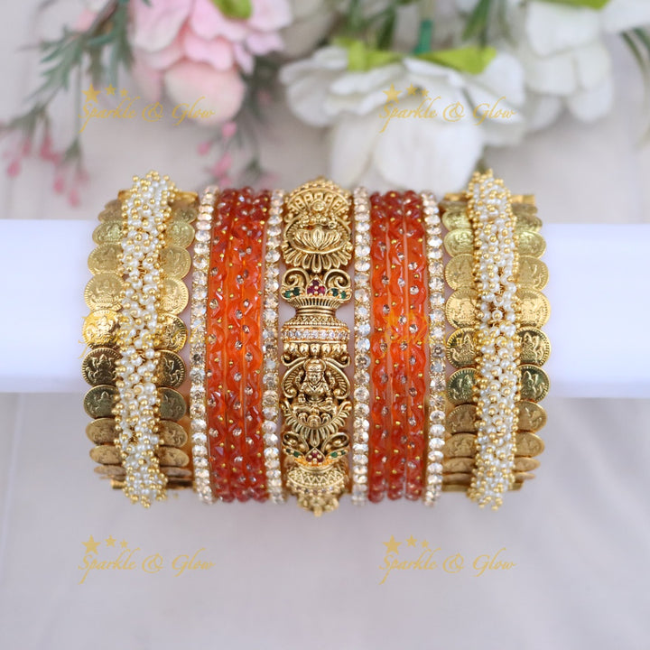 Royal Bridal Bangle Set with Pearl, Lakshmi & Stone Detailing- Price for one hand