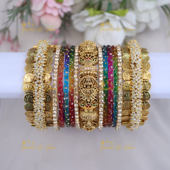 Royal Bridal Bangle Set with Pearl, Lakshmi & Stone Detailing- Price for one hand