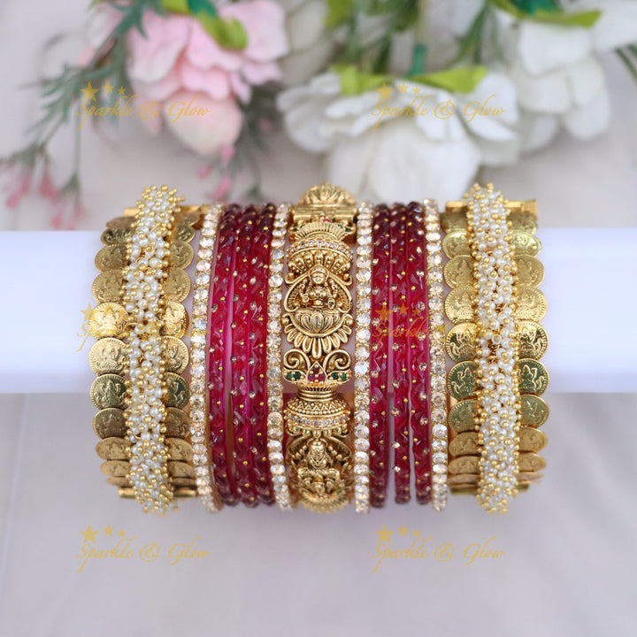 Royal Bridal Bangle Set with Pearl, Lakshmi & Stone Detailing- Price for one hand