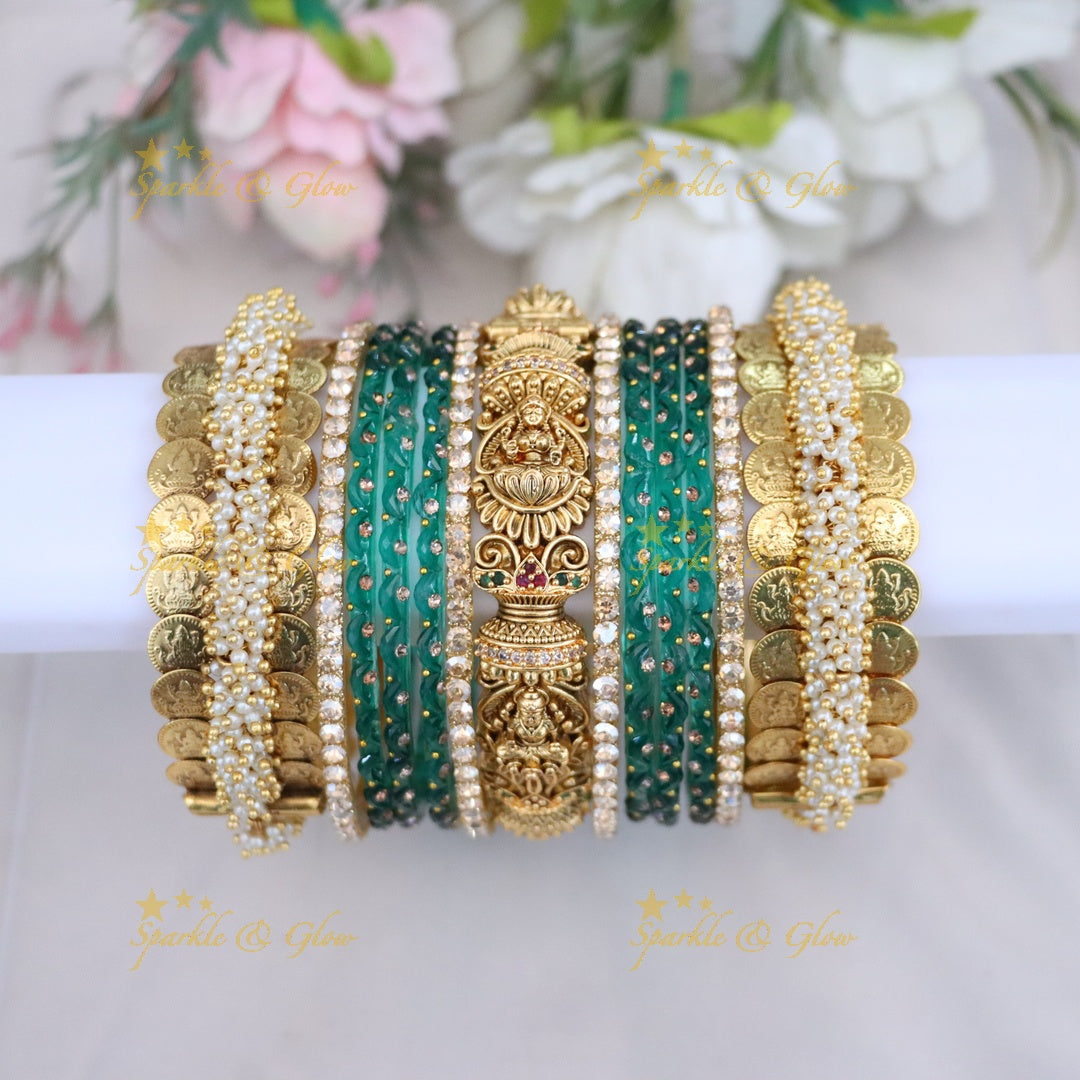 Royal Bridal Bangle Set with Pearl, Lakshmi & Stone Detailing- Price for one hand