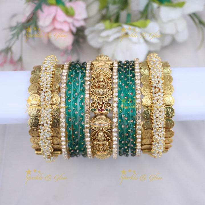 Royal Bridal Bangle Set with Pearl, Lakshmi & Stone Detailing- Price for one hand