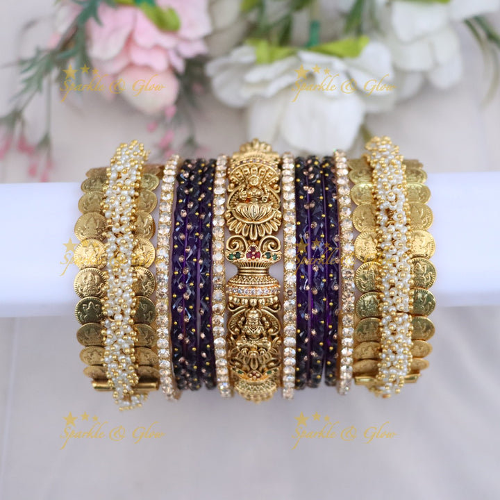 Royal Bridal Bangle Set with Pearl, Lakshmi & Stone Detailing- Price for one hand