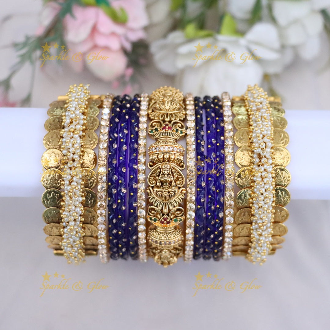 Royal Bridal Bangle Set with Pearl, Lakshmi & Stone Detailing- Price for one hand