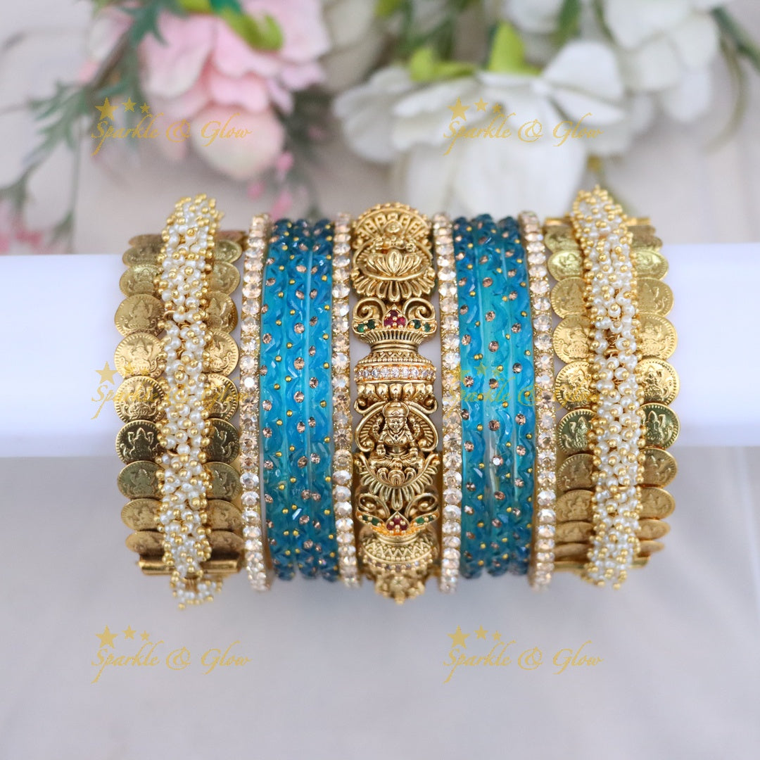 Royal Bridal Bangle Set with Pearl, Lakshmi & Stone Detailing- Price for one hand