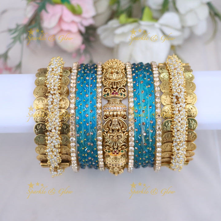 Royal Bridal Bangle Set with Pearl, Lakshmi & Stone Detailing- Price for one hand