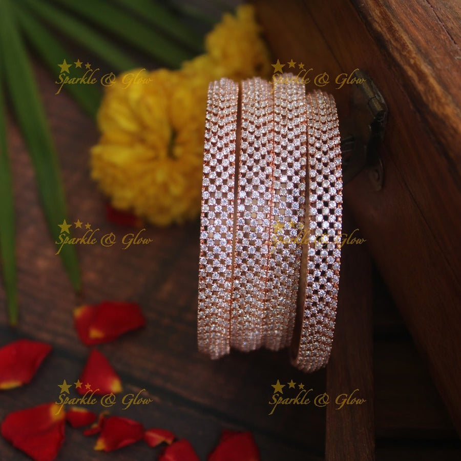 Rose Gold AD stone bangles - set of four - 2.4 - Sparkle and Glow - Rose Gold - 
