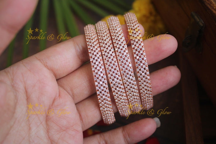 Rose Gold AD stone bangles - set of four - 2.4 - Sparkle and Glow - Gold - 