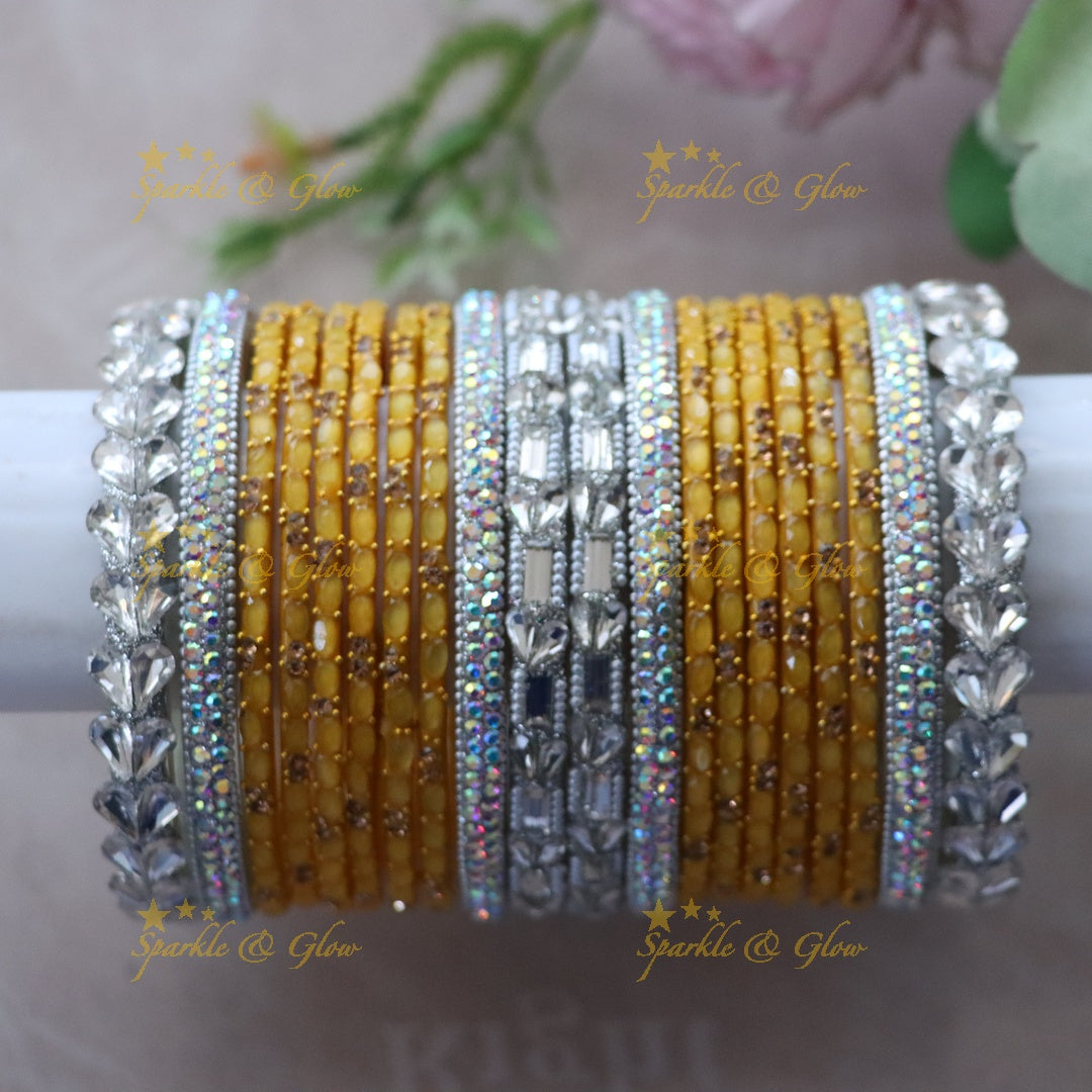 Elegant Yellow and Silver Bangle Set for Special Occasions