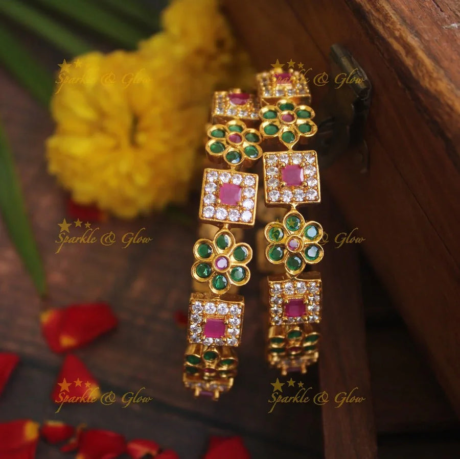 Premium matte stone bangles - 2.8 - Green - Sparkle and Glow