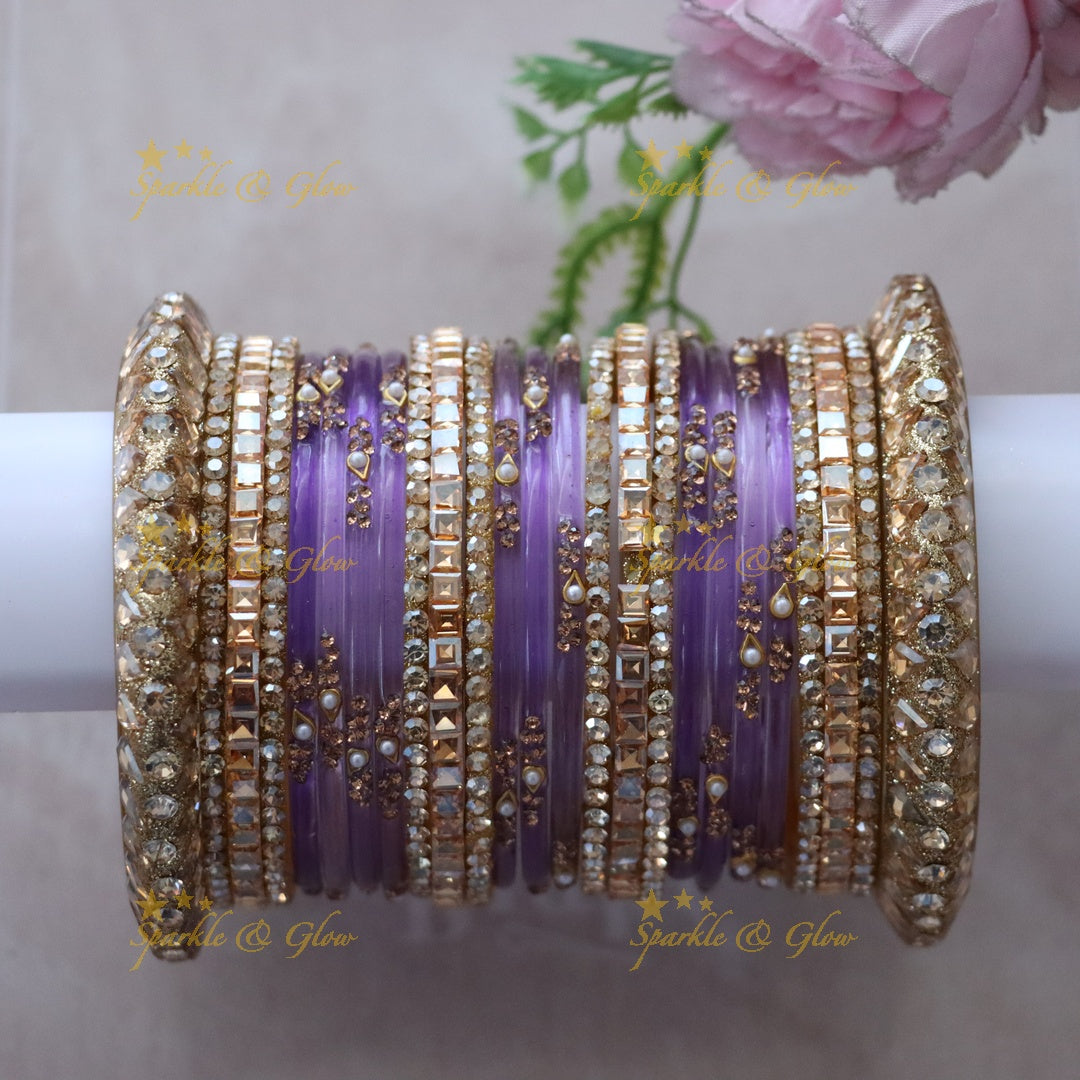 Elegant Purple and Gold Bangle Set - Sparkle & Glow